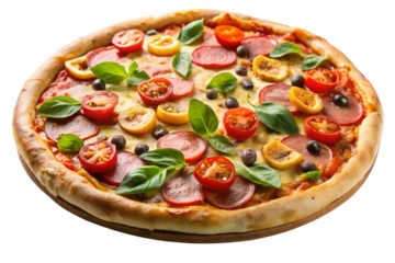 High resolution pizza in PNG format with transparent background suitable for graphic design marketing materials restaurant menus and social media food vis milkyhexddway pizzas for creating advertising