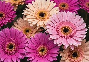 Close up of pink and peach gerbera daisies in a floral arrangement