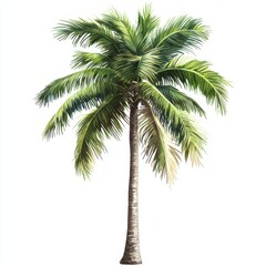 Palm tree with green leaves isolated on white background