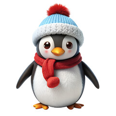 Obraz premium Winter Penguin with Snow Hat White Background