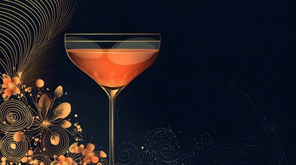 Contemporary Cocktail Party Invitation Card with Ornamental Right-Side Design and a Balanced, Text-Friendly Left Side Layout