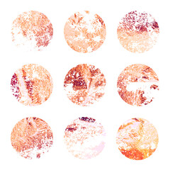 Grunge rose gold foil, shiny handmade circles. Golden glittering texture, pattern. Luxury shining hand drawn background. Wedding, greeting card decoration elements. Modern art. Vector illustration