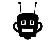 Minimalist square-eyed abstract geometric face in stark contrasting tones