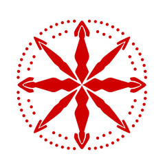 Crimson starburst design on ebony backdrop with subtle dotted periphery