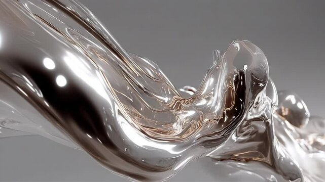 Abstract flowing liquid silver with metallic shine, glossy surface and smooth forms in a minimalist modern style design