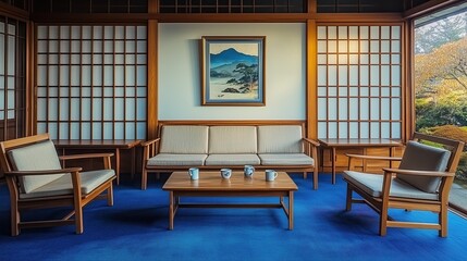 Japanese-style living room with tatami mats and shoji screens