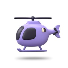 Adorable Purple Helicopter 3D Render Perfect for Children's Illustrations, Cartoons, and Games
