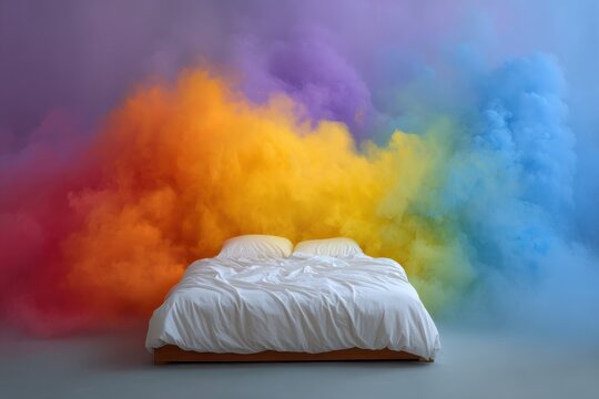 rainbow, smoke, bed, bedroom, colorful, explosion, powder, dream, surreal, vibrant, color, art, design, abstract, fantasy, imagination, creative, pigment, holi, party, celebration, fun, joy, happines