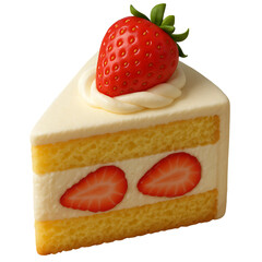 3D slice strawberry cake  ; isolated on a transparent background