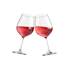 Toast to Elegance: Two exquisite wine glasses, elegantly angled, are filled with a vibrant rose wine. Perfect for celebrating a special moment, evoking sophistication and enjoyment.