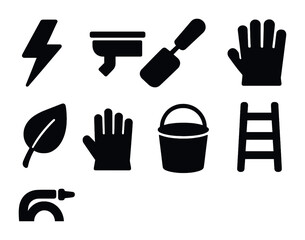 Fototapeta premium Home remodeling and repair icons set – solid, silhouette, diy and renovation symbols
