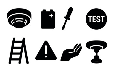 Fototapeta premium Home security icons: alarm, safety tools, and warning symbols for design use