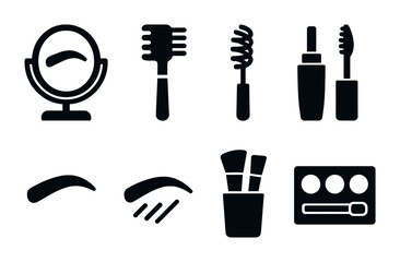 Beauty and makeup silhouette icons set – flat, solid, cosmetic essentials