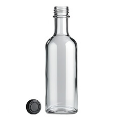 Empty clear glass bottle mockup template for liquid product packaging on transparent background