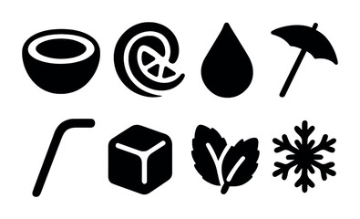 Summer drinks silhouette icons set – bold, solid, beverage and refreshment symbols