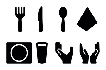 Dining and culinary silhouette icons set &ndash; flat, solid, restaurant and kitchen symbols