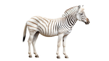 Obraz premium Striking Zebra with Reverse Stripes: An exceptionally rare and visually striking zebra, showcasing reversed black and white stripes, stands isolated against a pure white backdrop.