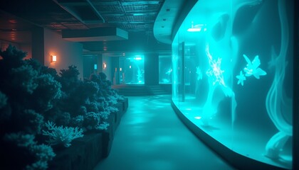 Obraz premium Submerged Research Facility Reveals Bioluminescent Deep-Sea Ecosystem’s Beauty