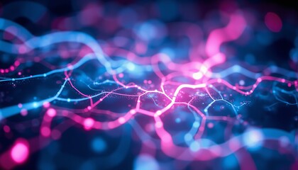 Cool Cyan Holographic Neural Pathways Reflecting on Obsidian Surface