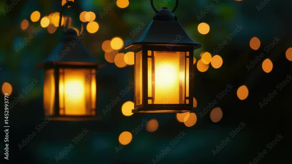 Poster lights hung from a tree branch, simple and rustic decoration