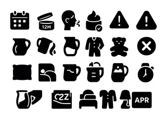 Everyday objects solid icons set – filled, essential, daily life symbols