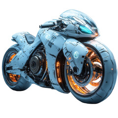 Futuristic motorcycle concept art white cyberpunk bike design illustration on transparent background