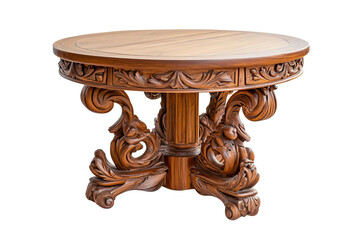 Antique Wooden Coffee Table: A close-up view of a beautifully crafted antique wooden coffee table, showcasing intricate details of the ornate carvings.