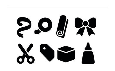 Gift wrapping essentials icon set for creative crafting projects