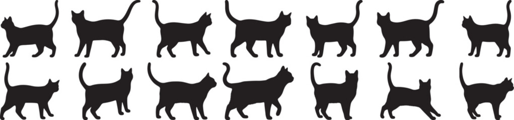 Silhouettes of Elegant Black Cats in Various Poses for Design Projects