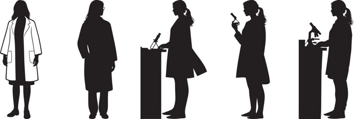 Female Scientists Silhouettes Diverse Poses Lab Research Science Professionals