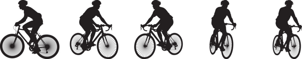Fototapeta premium Cyclist Silhouettes Riding Bikes White Background Sport Recreation