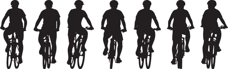 Seven Cyclists Silhouette Mountain Bike Riders Bicycle Sport