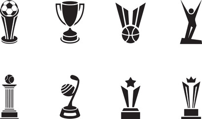 Award Trophy silhouette set vector illustration isolated On Transparent Background