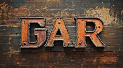 Rustic Metal Letters Spelling GAR on Weathered Wood