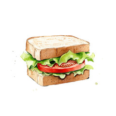 Freshly Made Sandwich: A delectable illustration of a sandwich, featuring layers of fresh tomato and vibrant lettuce nestled between toasted bread slices, capturing the essence of culinary simplicity.