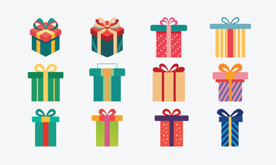 Modern Colorful Gift Box Icon Set 