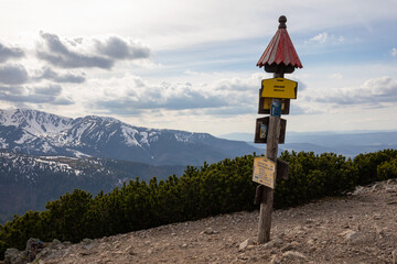 sign on the top of a mountain in the Tatra Mountains, Poland