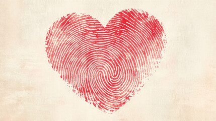 A red heart with a fingerprint on it