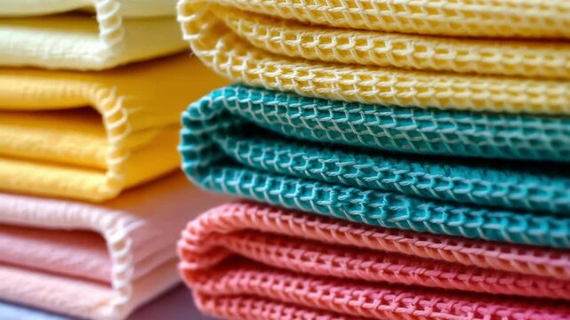 Folded towels in stack, spa and bathroom textiles