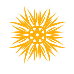 Stylized golden blossom radiating on stark canvas of darkest night backdrop