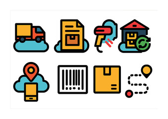 Logistics and delivery flat icons set – shipping, transport, package tracking