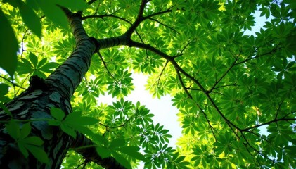 Fototapeta premium Dense foliage surrounds isolated tree branches, nature, leafy canopy