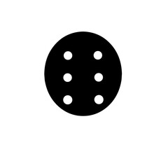 Minimalist arrangement of six white circular dots on a stark black backdrop