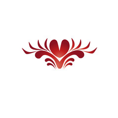 Stylized Crimson Heart with Abstract Floral Accents on a Midnight Black Canvas