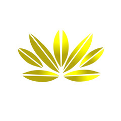 Golden symmetrical stylized flower graphic on a contrasting dark backdrop