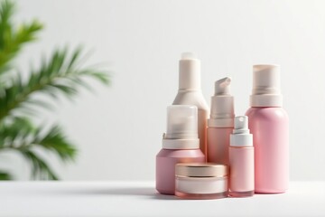 Various cosmetic containers on pure white backdrop , clean, professional, cosmetic product