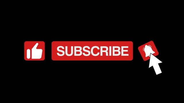 Social media subscribe button animation with alpha channel. 2d animation push button red subscribe animation with transparent background. subscribe button animation with alpha channel