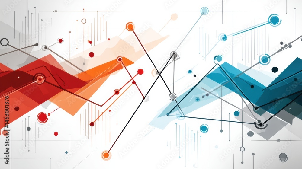 Poster abstract graph illustrating two economies pulling in opposite directions, symbolizing economic tensi