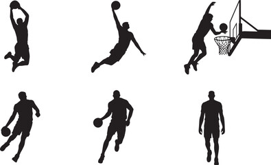 Basketball Player silhouette set vector illustration isolated On Transparent Background
