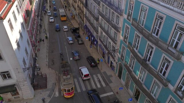 Azulejo Fascades in Lisbon. Aerial view of an Old Portuguese House decorated with Ceramic Tiles - Traditional Azulejo